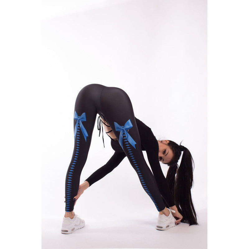Bowknot Print High Waist Patchwork Slim Elastic Leggings Yoga Sports Pants