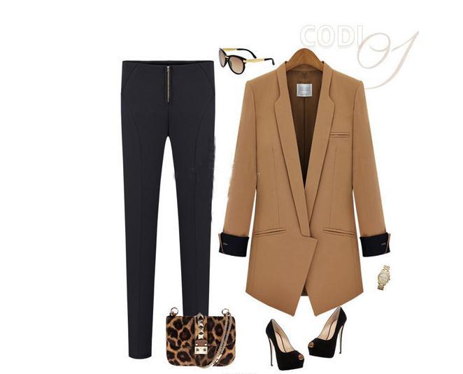 Deep V-neck Long Sleeves Brief Slim Blazer Coat - Meet Yours Fashion - 5