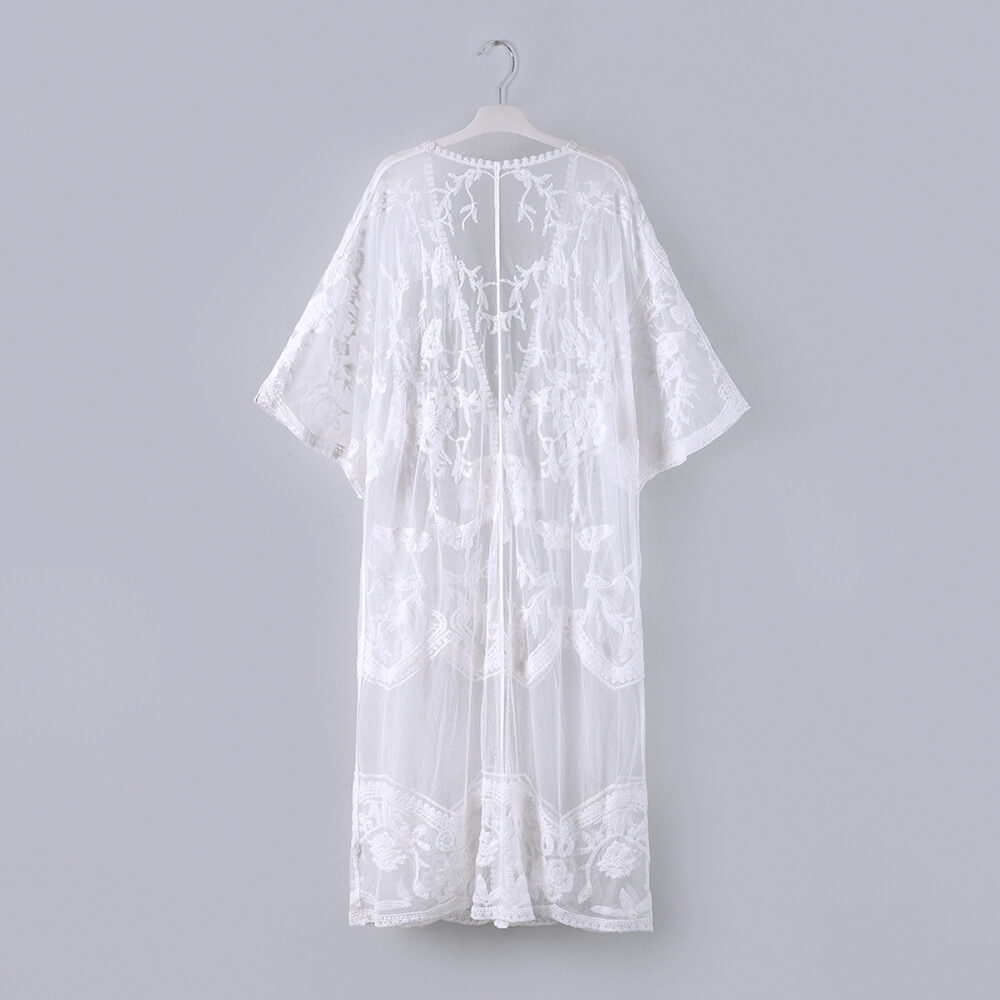 Lace See Through 3/4 Sleeve Cover Up Dress