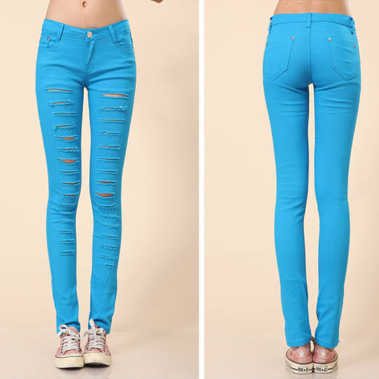Plus Size Low Waist Holes Straight Slim Pants - Meet Yours Fashion - 7