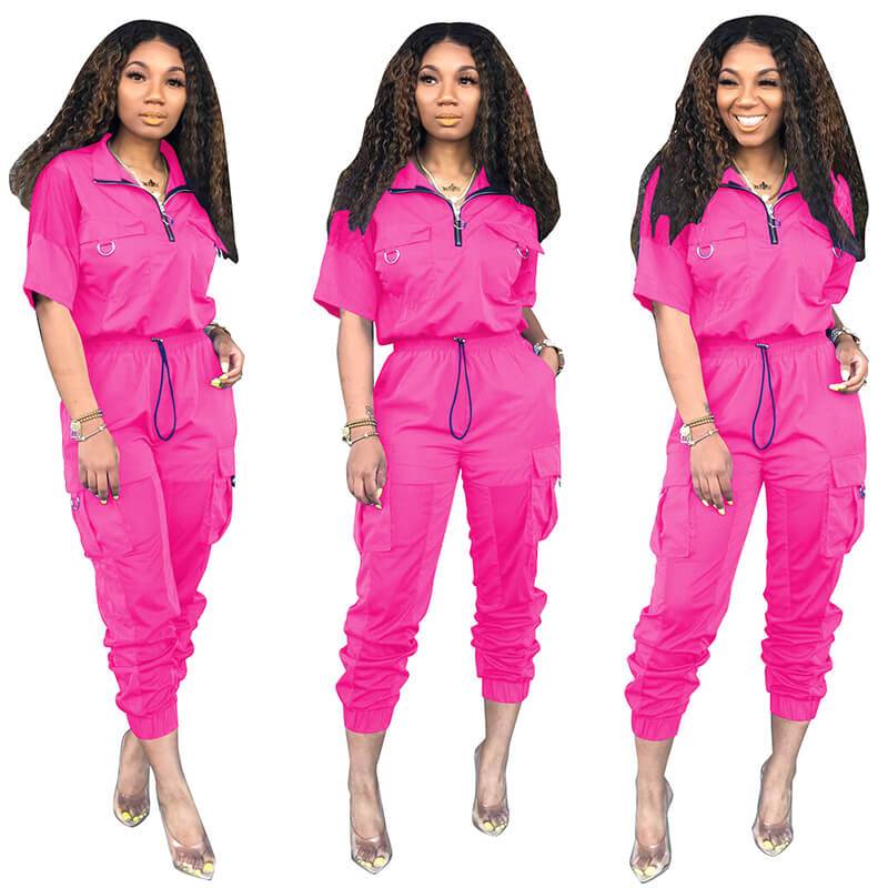 Zipper Crop Top High Waist Pencil Pants Set