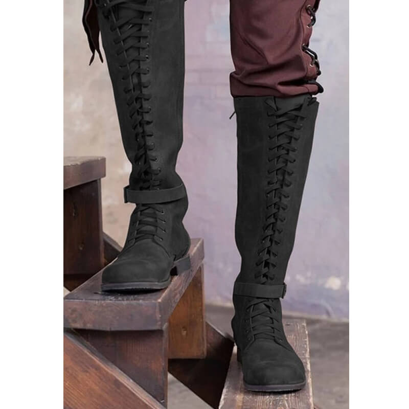 Knee High Leather Lace Up Suede Boots