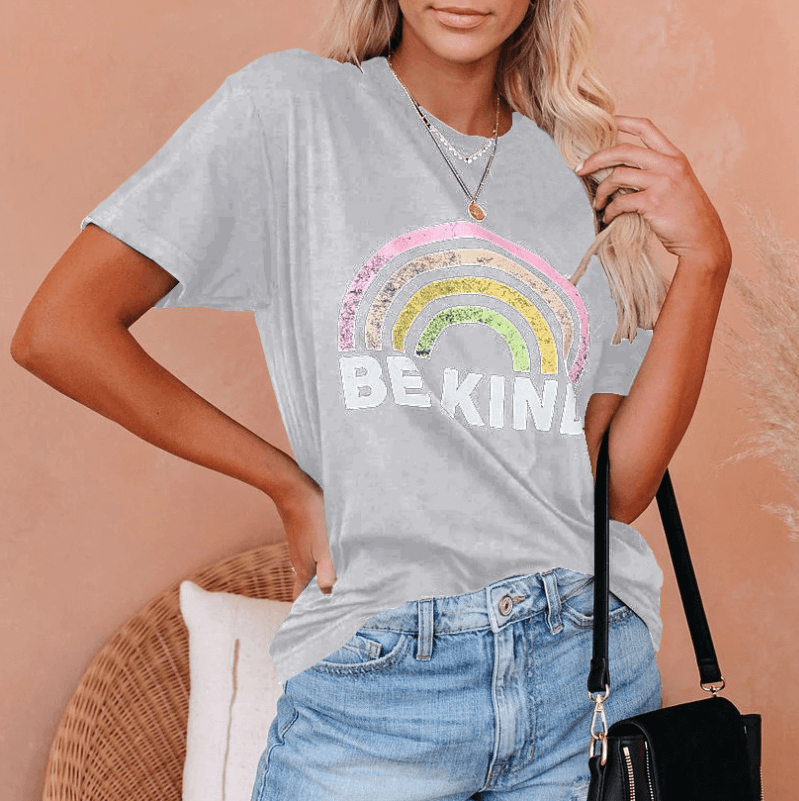 Casual Cotton Rainbow Print Loose T-shirts