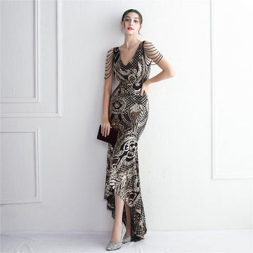 Big Flowy Fabric and Intricate Embroidery Elegant and Sensual Evening Dress