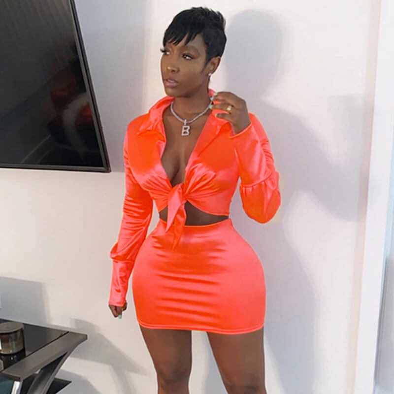High Neck Crop Top Bright Shorts Set