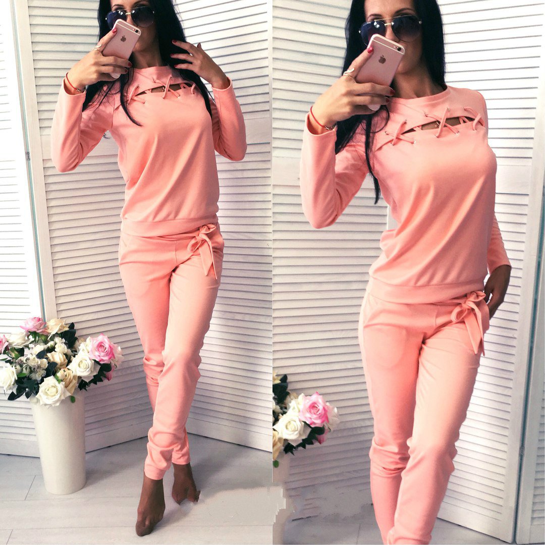Pure Color Splicing Hollow-out Blouse with Pants Two Pieces Set