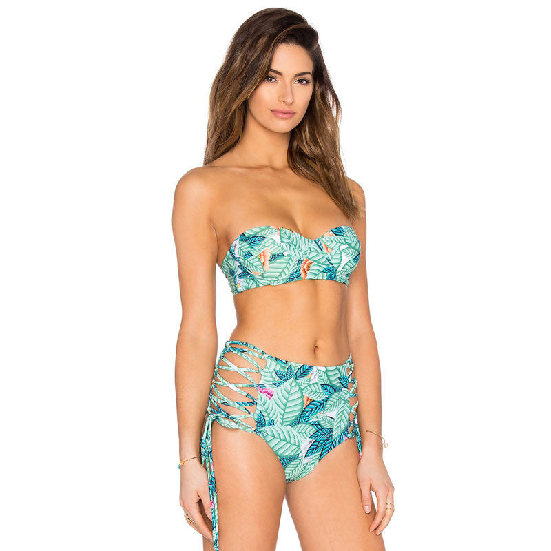 Sexy Strapless Floral Print Two Pieces Set Bikini