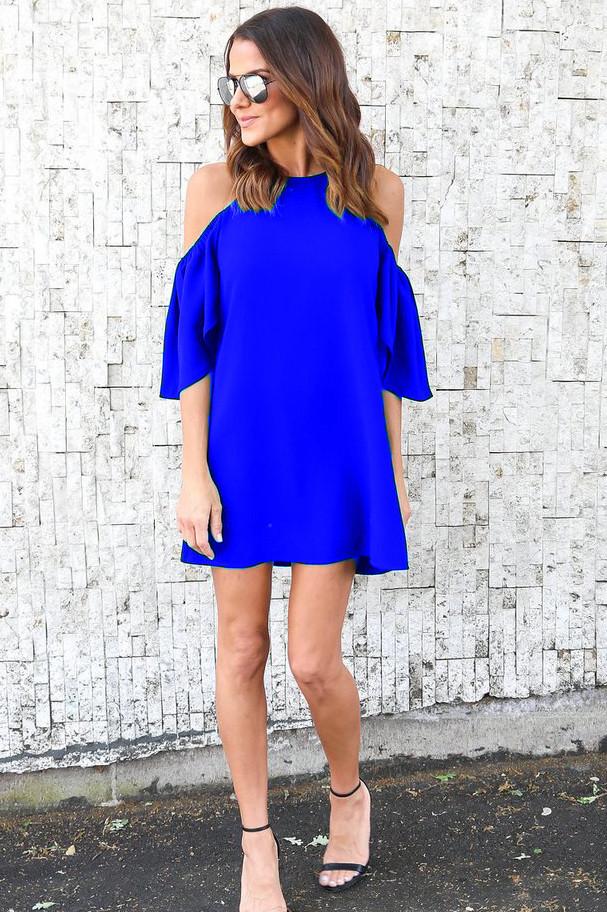 Pure Color Sleeveless Bear Shoulders Loose Short Dresses 