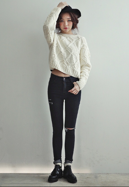 Cable Retro Solid Color Scoop Knit Sweater - May Your Fashion - 1