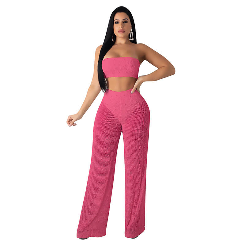 Strapless Crop Top High Waist Pencil Pants Set