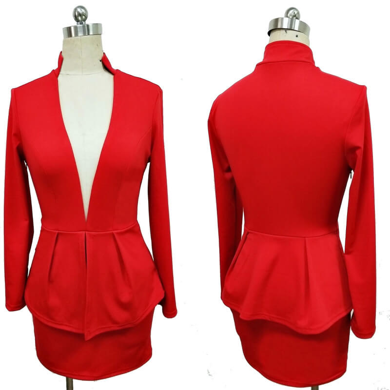 Deep V Neck Two Piece Blazer Dress