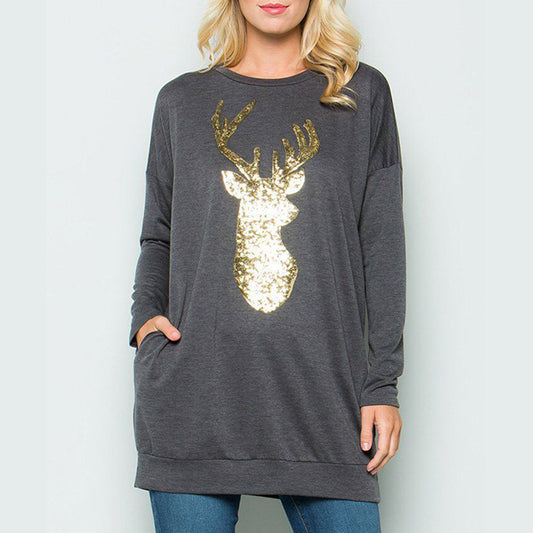 Christmas Reindeer Sequins Sweatshirt Dress