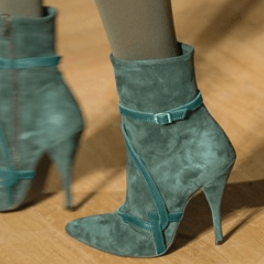 Sexy Suede Dark Green Point Toe High Heel Boots
