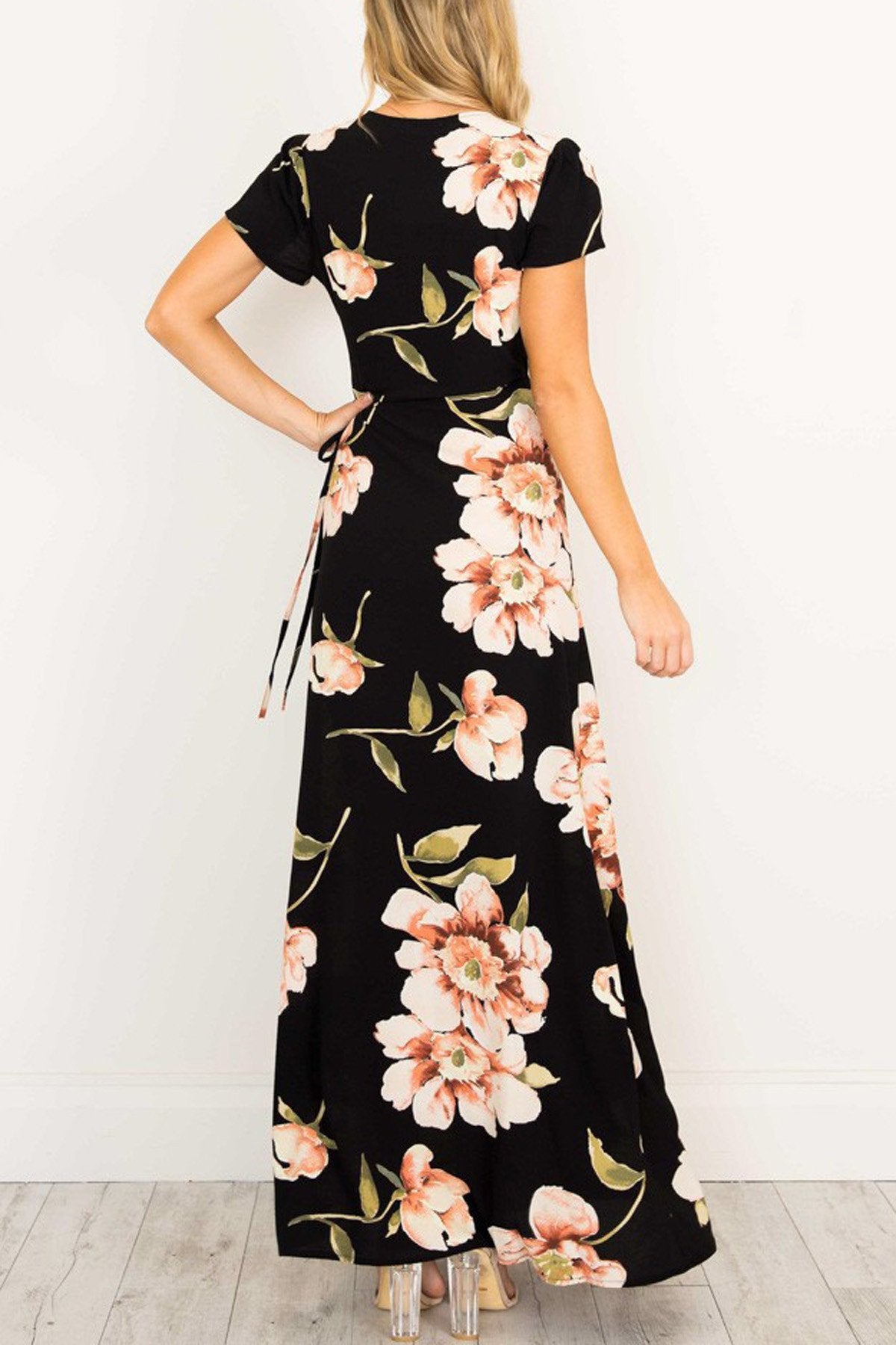 V-neck Flower Print Long Dress