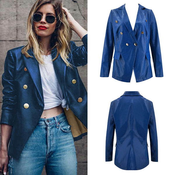 Double Breasted PU Blazer