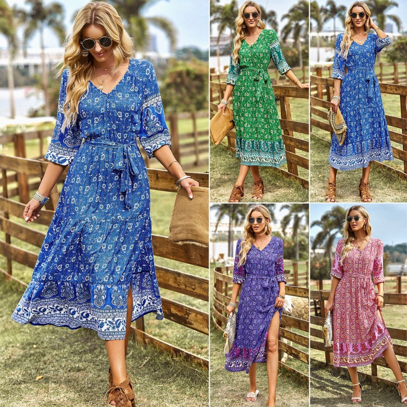 Summer Bohemian Leisure Resort Wear Lower Midi Dress