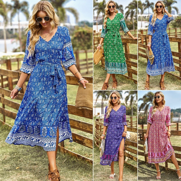Summer Bohemian Leisure Resort Wear Lower Midi Dress