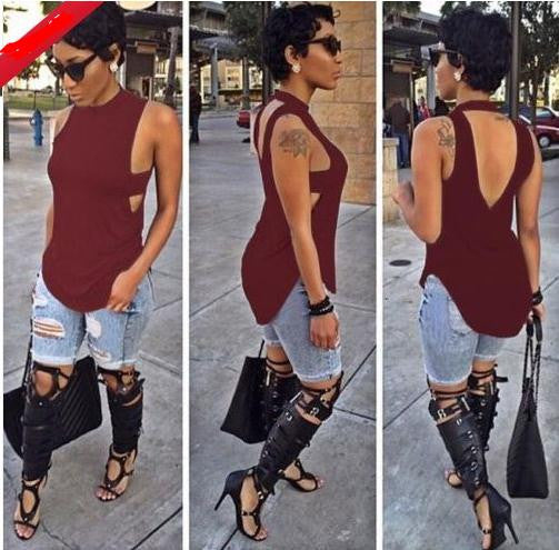 Backless Sleeveless High Neck Slim Sexy Blouse - May Your Fashion - 6