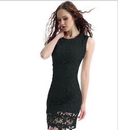 Scoop Bodycon Sleeveless Hollow Out Sexy Bodycon Lace Dress - Meet Yours Fashion - 3