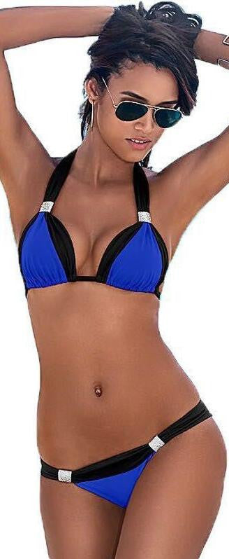 Sexy Halter Contrast Color Bikini Two Pieces Swimwear