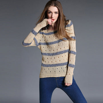 Fashion Stripe Hollow Out Pullovers Knitwear Sweater