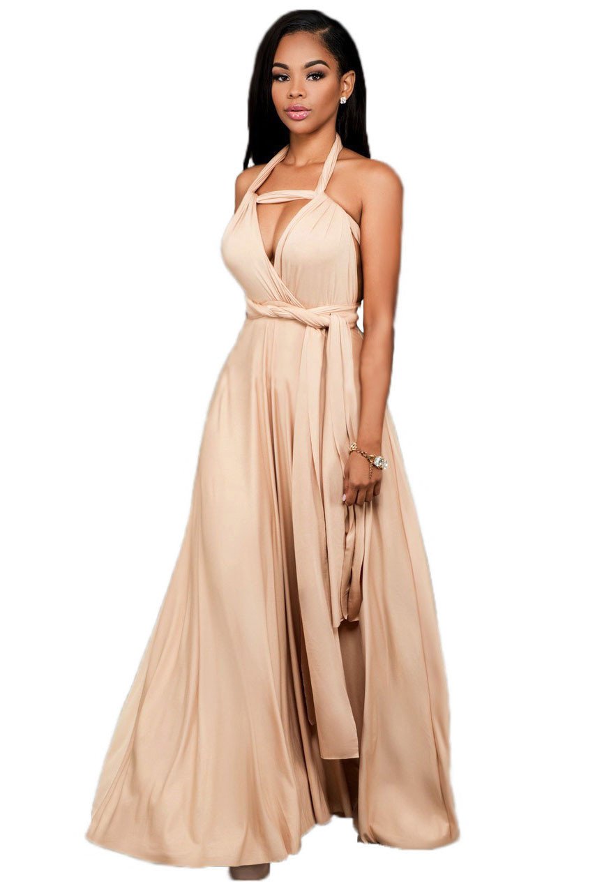 Pure-Color--Bandage-Sleeveless-Backless-Long-Party-Dress