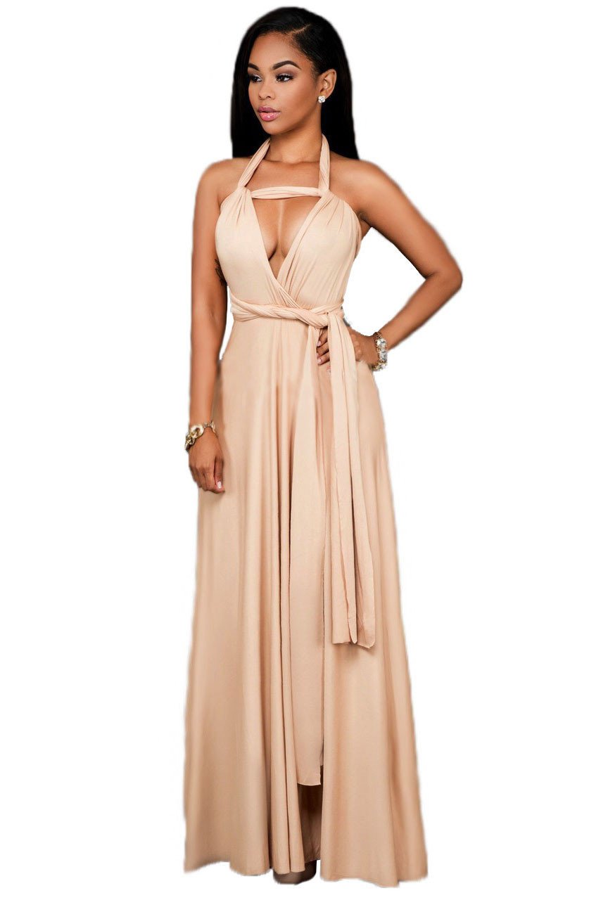 Pure-Color--Bandage-Sleeveless-Backless-Long-Party-Dress