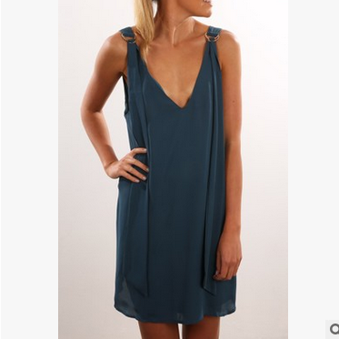 Backless Pure Color Sleeveless V-neck Irregular Short Dress - Meet Yours Fashion - 3
