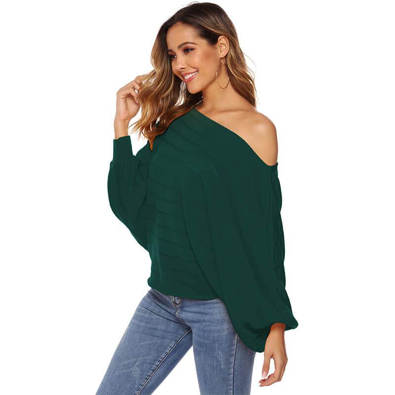 Off Shoulder Batwing Hollow Out Knit Sweater