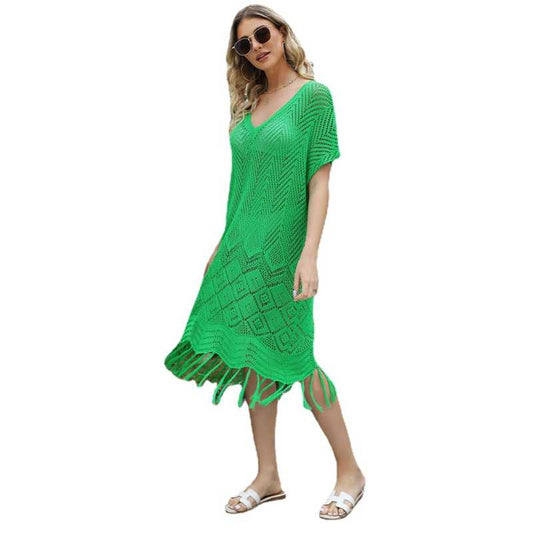 Tassel Hollow Out Knit Loose Oversized Beach Dress
