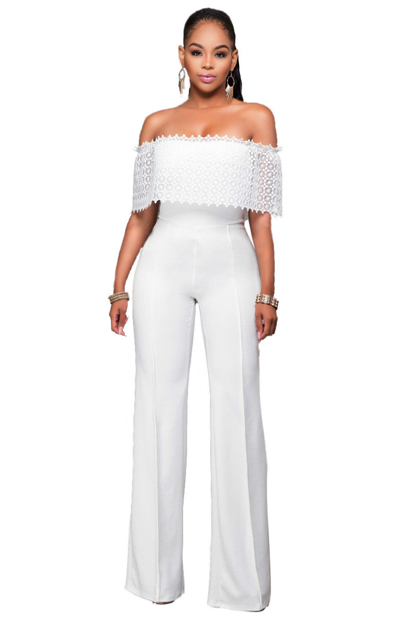 Pure Color Strapless Short Sleeves Long Jumpsuit