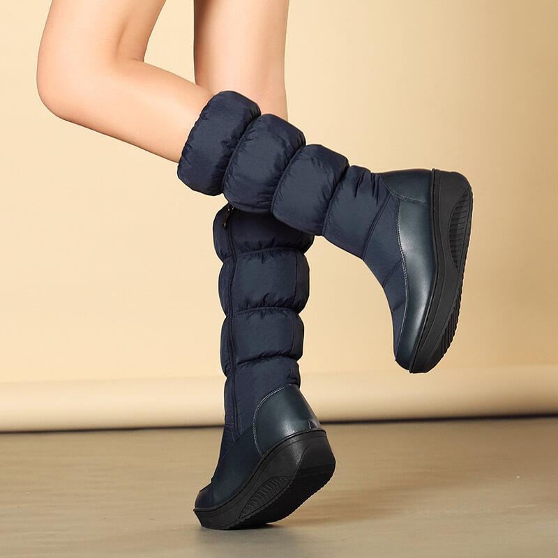 Flat Round Toe Patchwork Snow Mid Calf Boots