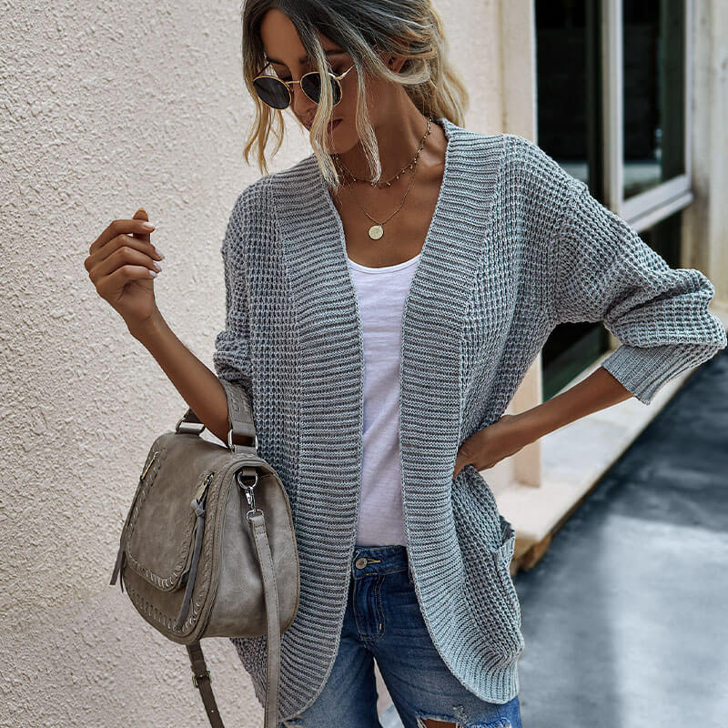Open Front Knitted Soild Sweater Cardigan