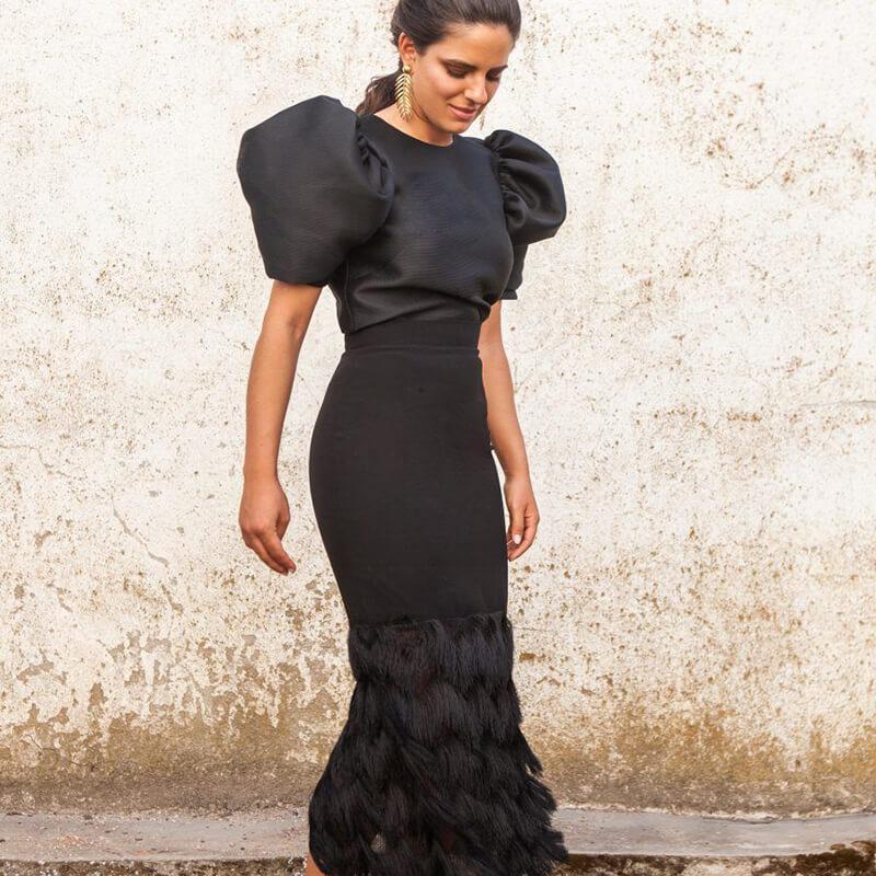 Short Sleeves Crop Top High Waist Calf Skirt Set