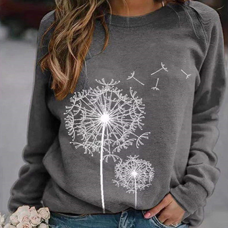 Dandelion Print Plus Size O Neck Hoodies
