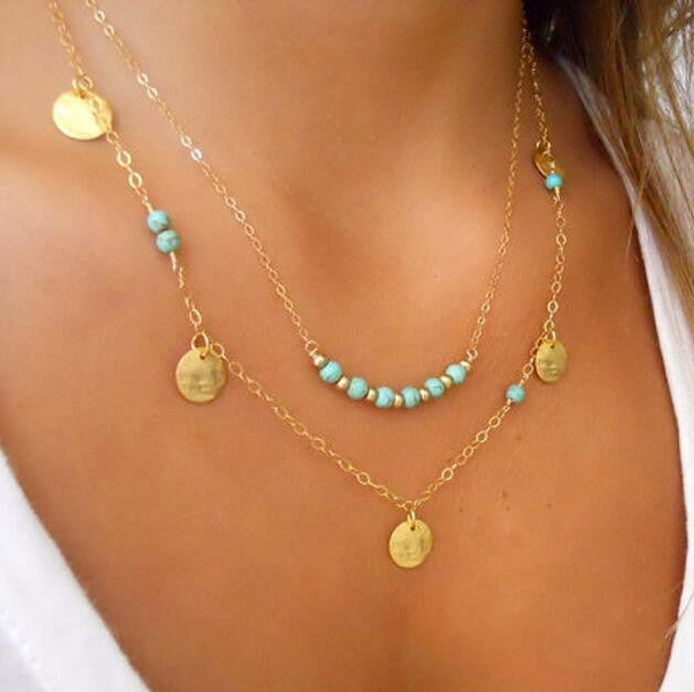 Double Layers Bright Turquoise Necklace