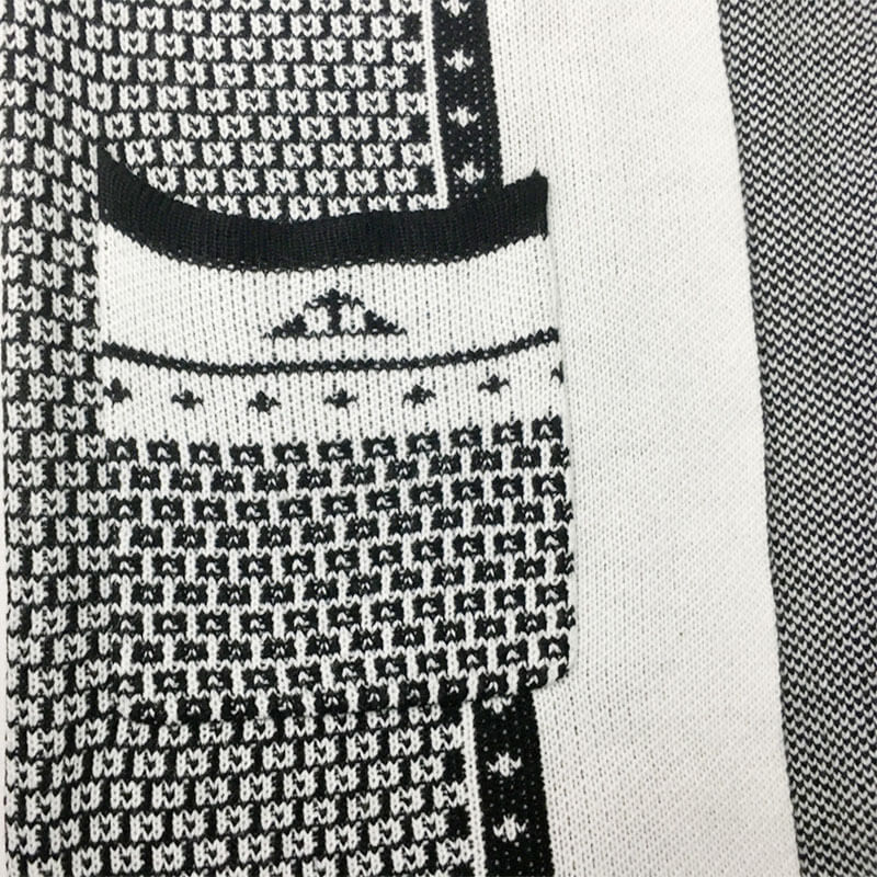 Colorblock Long Printed Knit Cardigan