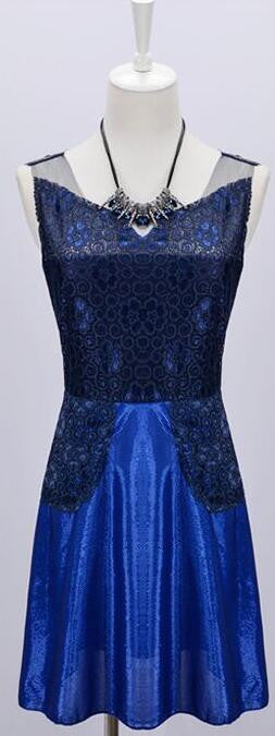 Sexy Lace Stitching Perspective Backless Sleeveless Short Dress
