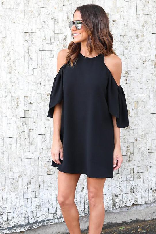 Pure Color Sleeveless Bear Shoulders Loose Short Dresses 