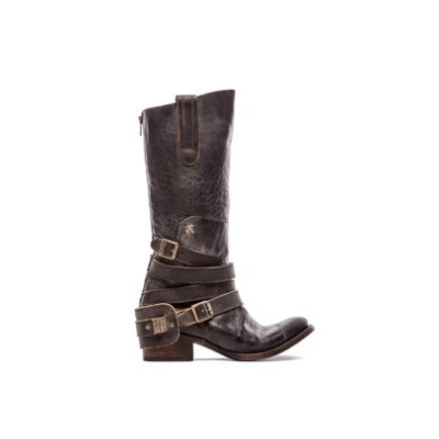 Leather Chunky Low Heel Buckle Mid Calf Boots