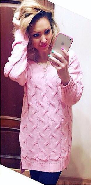 Fashion Dip Hem Braid Knitting Long Sweater
