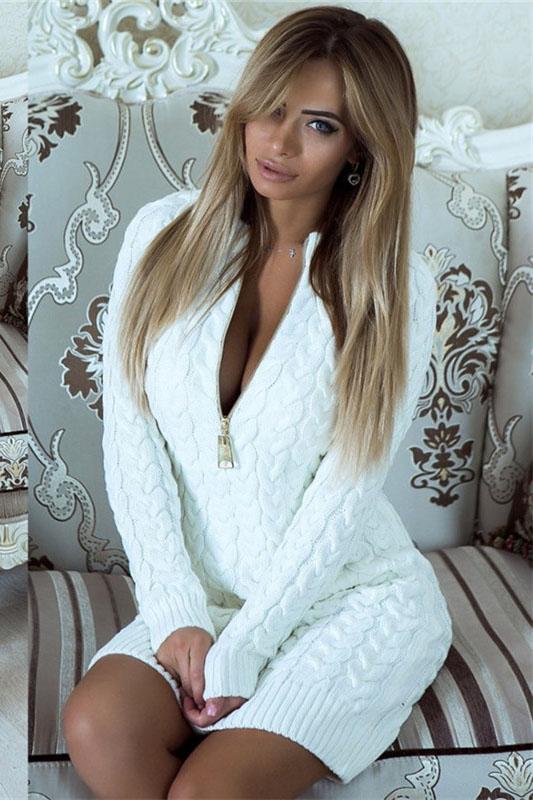 Deep V-neck Cable Knit Long Pullover Sweater