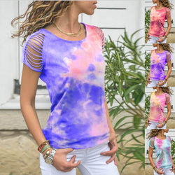 Summer Tie Dye Short Sleeve Cutout Loose T-shirts