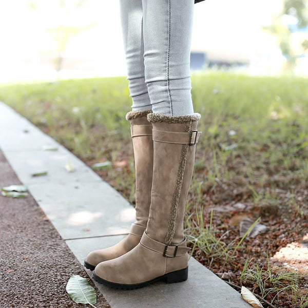 Suede Chunky Low Heel Knee High Boots
