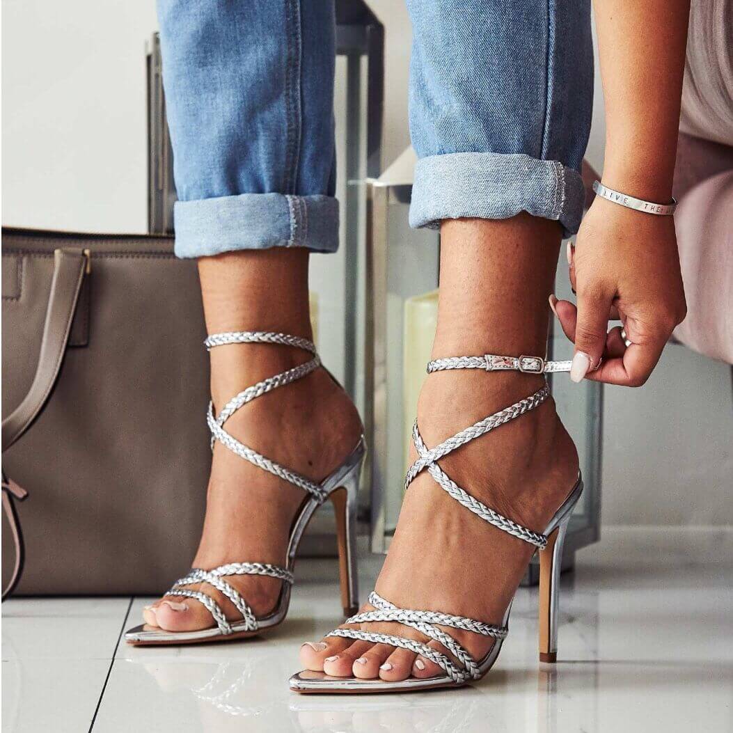 Leather High Heel Cutout Buckle Sandals