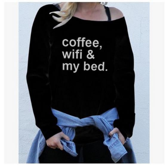 Shoulder Letter Flower Print Casual Fashion Sweatshirt