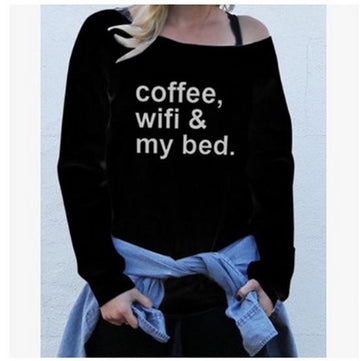 Shoulder Letter Flower Print Casual Fashion Sweatshirt