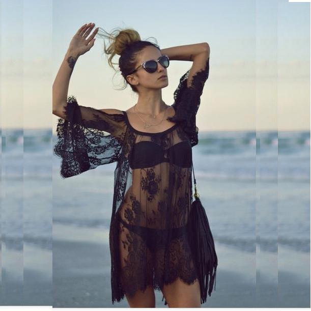Short Half Sleeves One Shoulder Lace Sexy Beach Dress