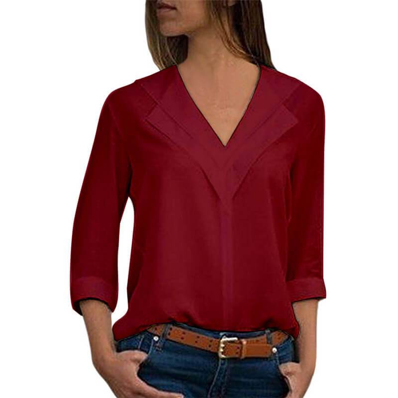 3/4 Sleeve V-neck Loose Blouse