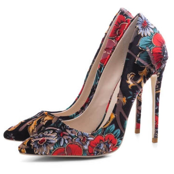 Sexy Flower Print Pointed Toe Pumps